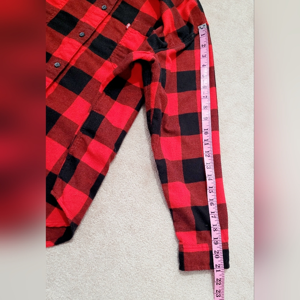 Levi’s Red Black Buffalo Plaid Flannel Shirt Women’s Medium Cotton Blend Button - Picture 9 of 11